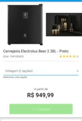 [App Submarino] Cervejeira Electrolux Beer 2 38L - Preto - R$950
