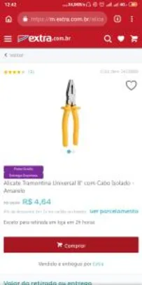 Alicate Tramontina Universal 8” com Cabo Isolado - Amarelo - R$5