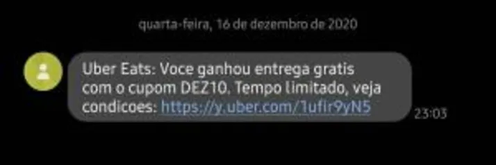 Entrega grátis Uber Eats (usuários selecionados) | pedido mínimo de R$10