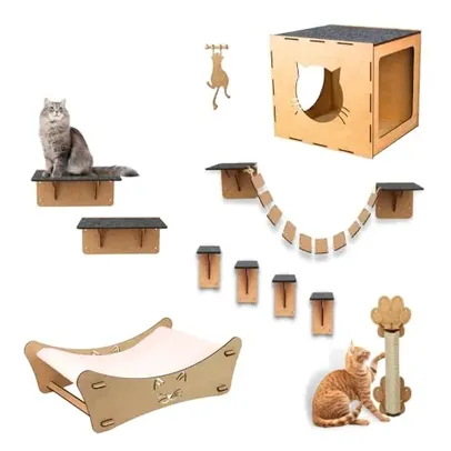 Playground para Gato Brinquedo Pet Bichano Parquinho de Gatos Customizavel Nicho Ponte Escadinha Caminha de Chão Mdf 4mm - Box Fan