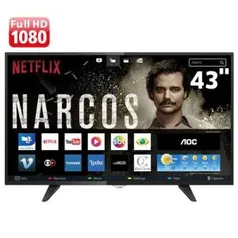 Smart TV LED 43" Full HD AOC LE43S5970 com Wi-Fi, Conversor Digital Integrado, App Gallery, Botão Netflix, Entradas HDMI e USB - R$1349