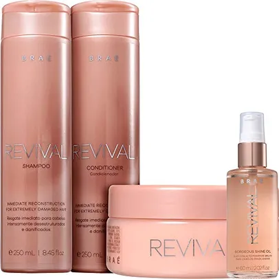 Kit Shampoo e Condicionador 2x250ml + Máscara 200g + óleo 60ml Revival Braé