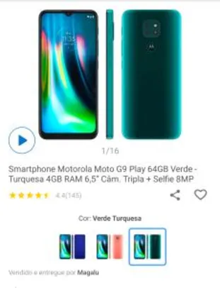 Smartphone Motorola Moto G9 Play 64GB Verde | R$ 1025