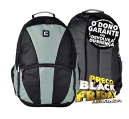 Mochila Executiva CO40007PC em Poliéster, Alças Acochoadas, Ziper duplo,Bolsos laterais e Bolso frontal, Preto com Cinza- Yins Brasil