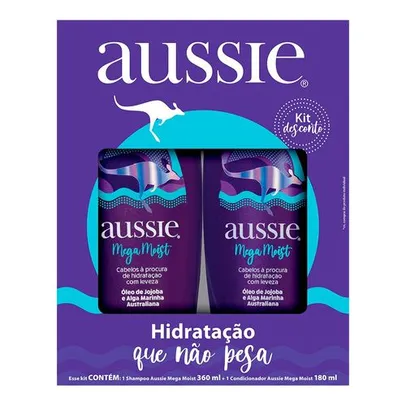 Kit Aussie Mega Moist Shampoo 360ml + Condicionador 180ml Hidratação