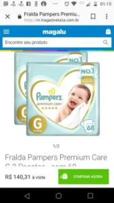 Fralda Pampers Premium Care G 2 Pacotes - com 68 Unidades Cada por R$ 140