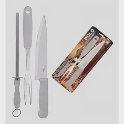 Kit para Churrasco com Faca Chaira Garfo [R$18,18 AME super caçadores]