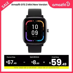 [Nova versão] amazfit gts 2 mini smartwatch 68 + modos esportivos de monitoramento de sono relógio inteligente zepp app para android para ios