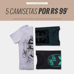 5 camisetas por R$99. Aproveite!