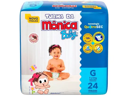 Fralda Turma da Mônica Baby Tam. G 7 a 11kg 24un