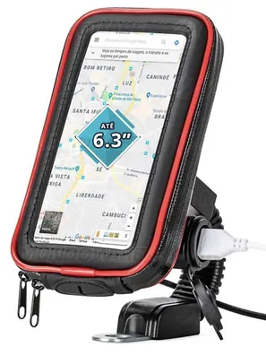 Suporte para Celular até 6.3" para Retrovisor de Moto com Carregador USB 2A Integrado Case Impermeável Rotação 360º Exbom SPCA35L