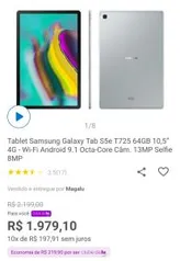 [Clube da Lu] Galaxy Tab S5e T725 64GB 10,5” 4G - Wi-Fi Android 9.1 Octa-Core Câm. 13MP Selfie 8MP R$1.979