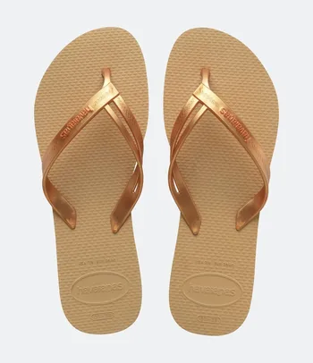 Chinelo Havaianas Elegance com Detalhe de Tira Dupla Dourado