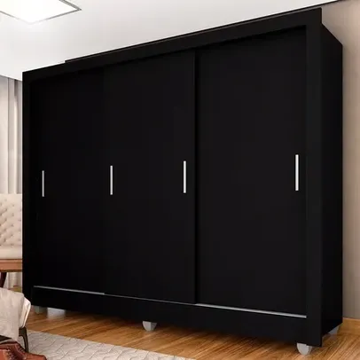 Guarda Roupa Casal Vivian 3 Portas 2 Gavetas Preto Fosco - Moveis Arapongas