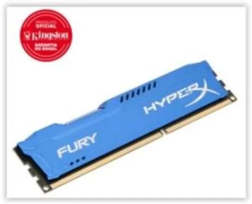 [Game7] Memória Gamer Kingston Hyper X Fury 4 GB 1866Mhz DDR3 CL10 Blue - HX318C10F/4 por R$ 112