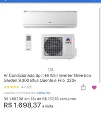 Ar Condicionado Split Hi Wall Inverter Gree Eco Garden 9.000 Btus Quente e Frio | R$1.698