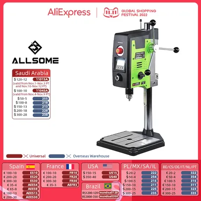 Furadeira Allsome 6-speed Benchtop Drill Press Drilling Machine 