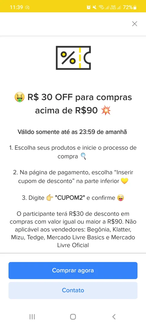 Imagem na descrição da promoção