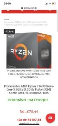 PROCESSADOR AMD RYZEN 5 3600 HEXA-CORE 3.6GHZ 35MB | R$949