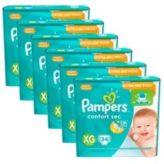 6 Pacotes de Fralda Pampers Confort Sec XG - 204 unidades por R$ 225