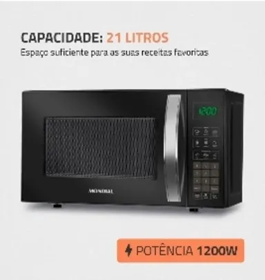 Forno Micro-ondas 21L Mondial MO01 Preto 127V