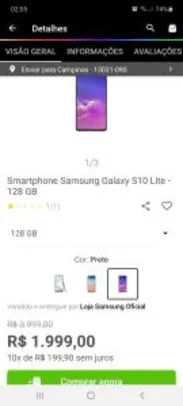 Smartphone Samsung galaxy s10 lite | R$ 1999