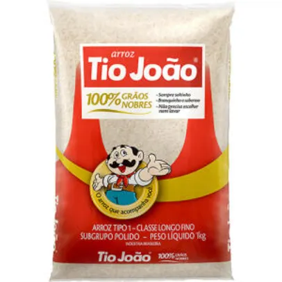 [APP] Arroz Branco Tio João Tipo 1 100 grãos nobres 1kg [6Unidades] | R$17