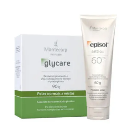 Kit Protetor Solar Facial Episol Antiox Antienvelhecimento FPS60 60g + Sabonete em Barra Facial Glycare 90g - R$75