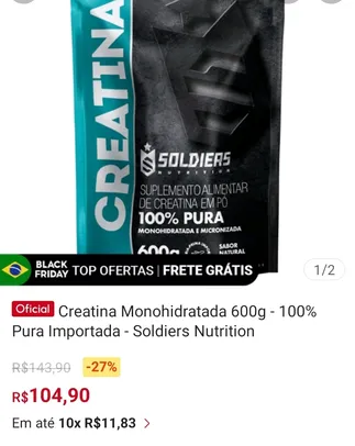 Creatina Monohidratada 600g - 100% Pura Importada - Soldiers Nutrition