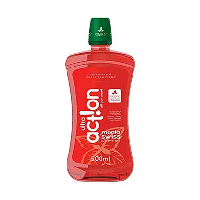 Enxaguante Bucal Menta Swiss, sem Triclosan, sem Parabeno, Previne Contra a Cárie, Hálito Saudavél, Produto Vegano, Ultra Action, 500 Ml