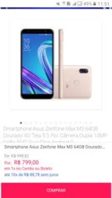 Smartphone Asus Zenfone Max M3 64GB | R$799