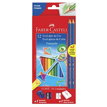 (PRIME) Kit Escolar Lápis de Cor Triangular Faber-Castell + 2 Lápis Max + Apontador + Borracha | R$ 10