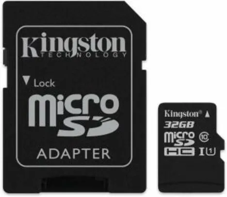 Cartão De Memória Canvas Select Microsd 32Gb, Kingston, Cartões Sd, Preto R$ 24