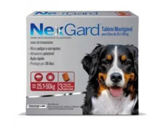 Nexgard Antipulgas E Carrapatos Cães 25,1 A 50kg - caixa com 3 tabletes | R$ 118