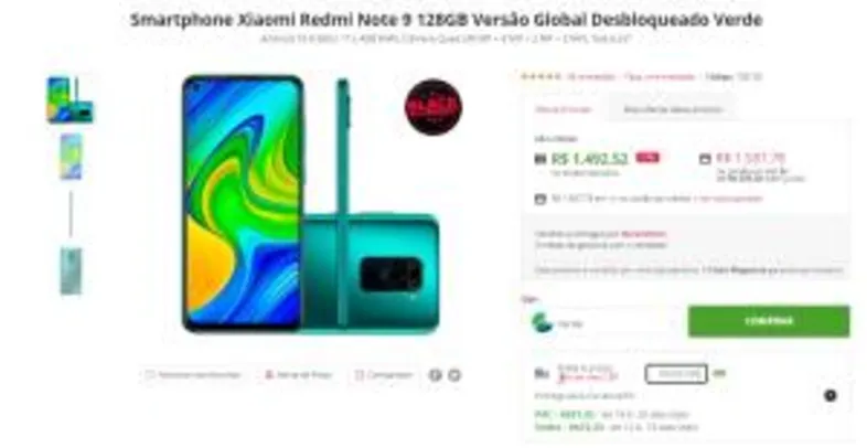 Smartphone Xiaomi Redmi Note 9 128GB Versão Global | R$1493