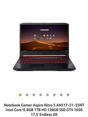 Notebook Gamer Aspire Nitro 5 AN517-51-55NT Intel Core I5 8GB 1TB HD 128GB SSD | R$4.715