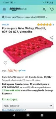 [Prime] Forma para Gelo Mickey, Plasútil, 007100-827, Vermelho R$ 7