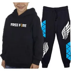 Conjunto Moletom Blusa Preta + Calça Preta Free Fire Angelical Mestre Gamer Fã