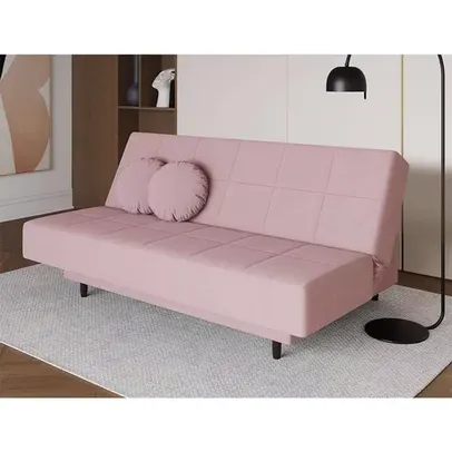 Sofá-cama casal 3 lugares jimmy suede rosa claro