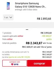 [APP + AME + Cupom] Galaxy S10 | R$2.193