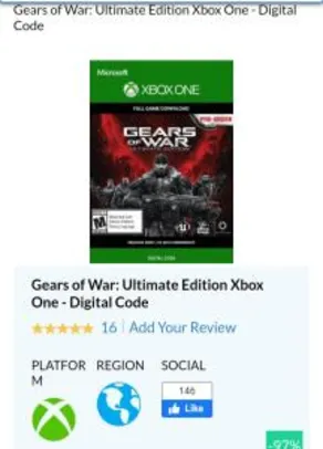 [Live Gold] Gears of War Ultimate Edition Xbox R$ 7