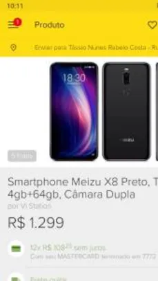 Smartphone Meizu X8 Preto, Tela 6,2 , 4gb+64gb, Câmara Dupla | R$1.299