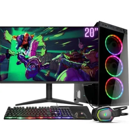 Computador Gamer Quantum Completo RGB, Intel Core I5, 8GB, HD 3TB, Windows 10 + Kit Gamer Com Headset + Monitor 20" - 3green Premium