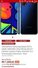 Smartphone Samsung Galaxy M21s 64GB, 4GB RAM, Tela Infinita de 6.4” R$1260