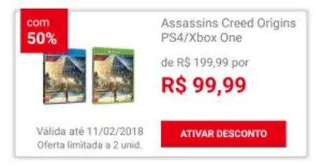 Assassin's Creed Origins XONE/PS4 (APP Americanas + Loja Física) - R$99,99