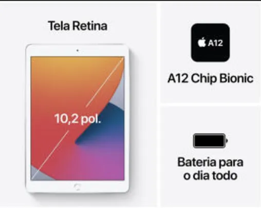 [App + Cliente ouro] iPad Tela 10,2” 8ª Geração Apple Wi-Fi 32GB - R$2999