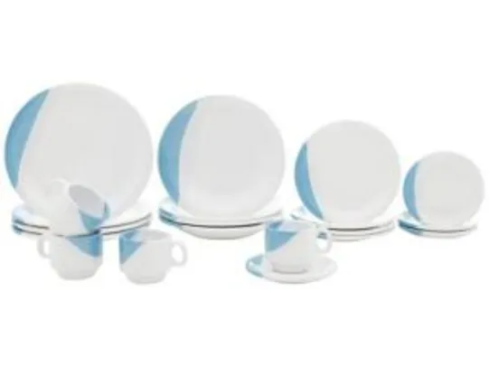 Aparelho de Jantar 20 Peças Porcelarte Cerâmica - Redondo Branco e Azul R$ 142