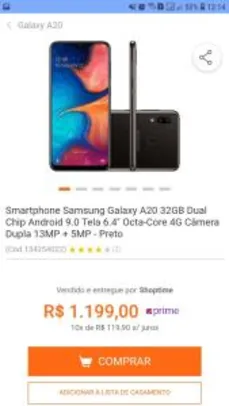 Smartphone Samsung Galaxy A20 32GB | R$863