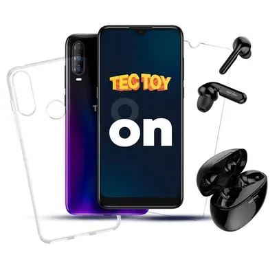 Smartphone TecToy On 128GB Dual Chip + Kit com Capa, Película e Fone Bluetooth