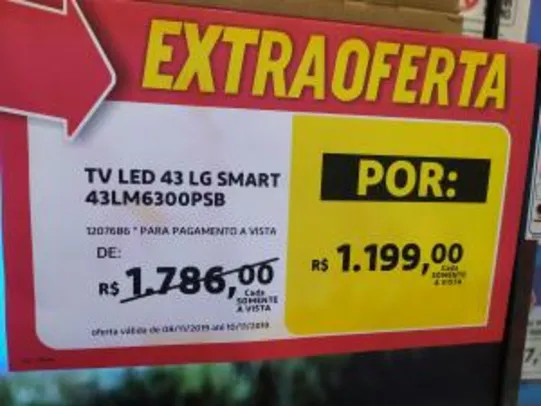 [Loja Física] TV LED 43" LG SMART 43LM6300PSB